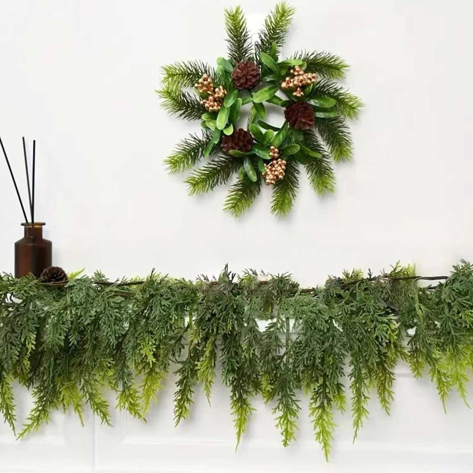 IPEWLEX 5.9ft Faux Green Cedar Needles Garland for Holiday Decor